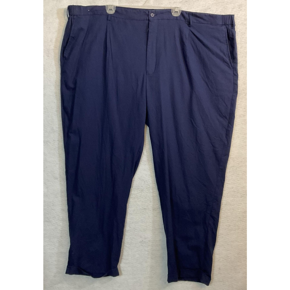 St. Patrick Dress Pants Mens 56x32 Blue Linen Rayon Pleated Easy Care Big Tall‎